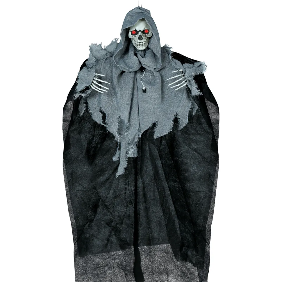 SALE Halloween-Deko-Figur Fetzenskelett mit Licht-, Sound- und Bewegungseffekt, 90cm