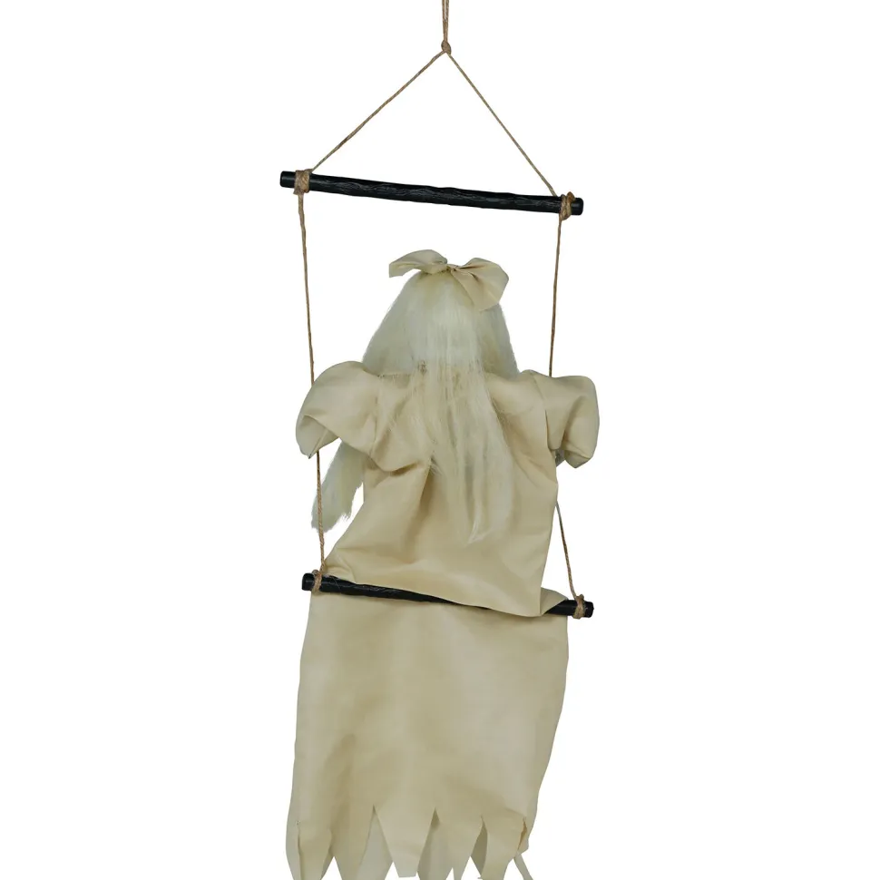 SALE Halloween-Deko-Figur Mädchen auf Schaukel, mit Licht- und Soundeffekt, 75cm