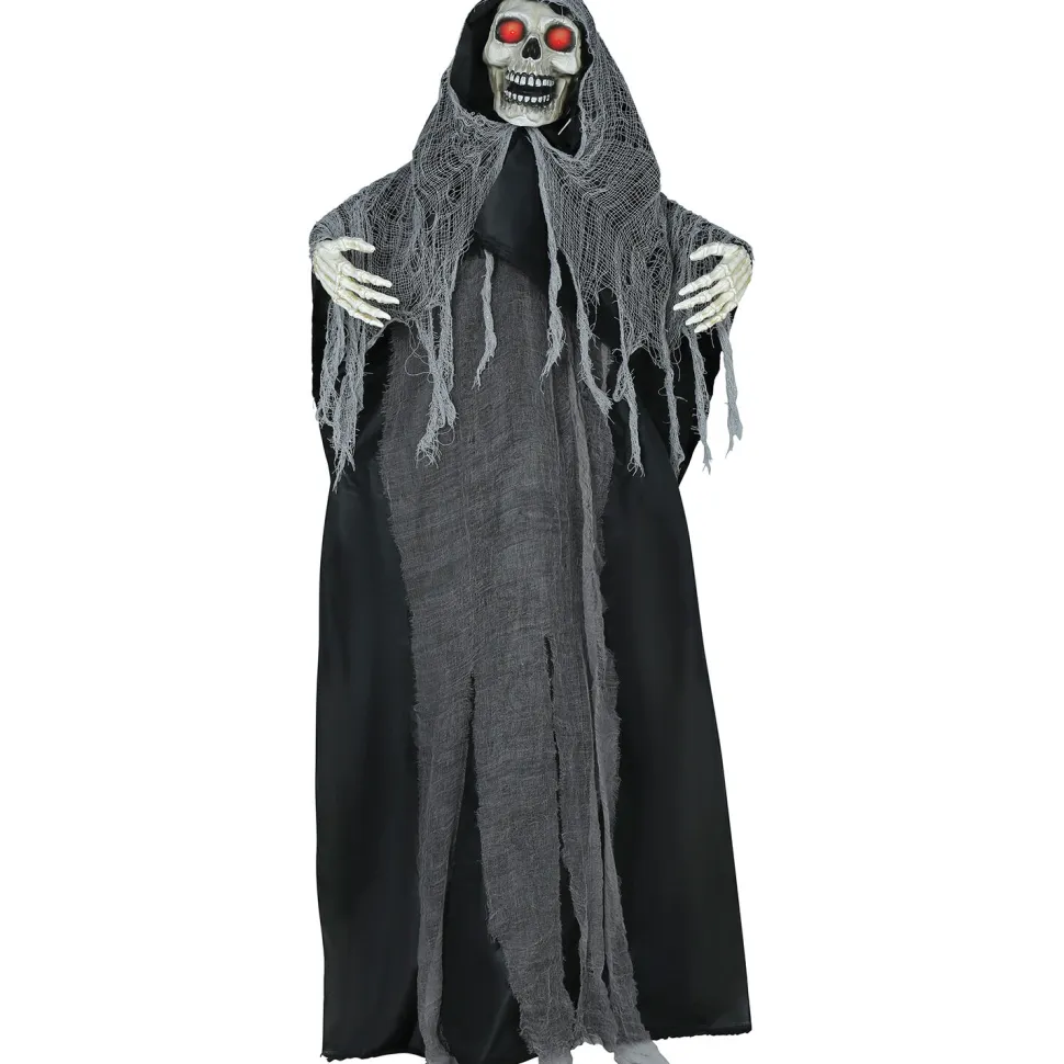 SALE Halloween-Deko Figur Skelett mit Fetzenkutte, mit Licht- und Soundeffekt, 170cm