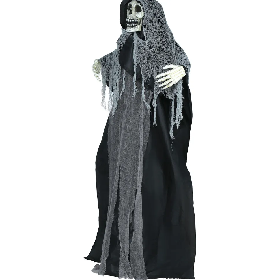 SALE Halloween-Deko Figur Skelett mit Fetzenkutte, mit Licht- und Soundeffekt, 170cm