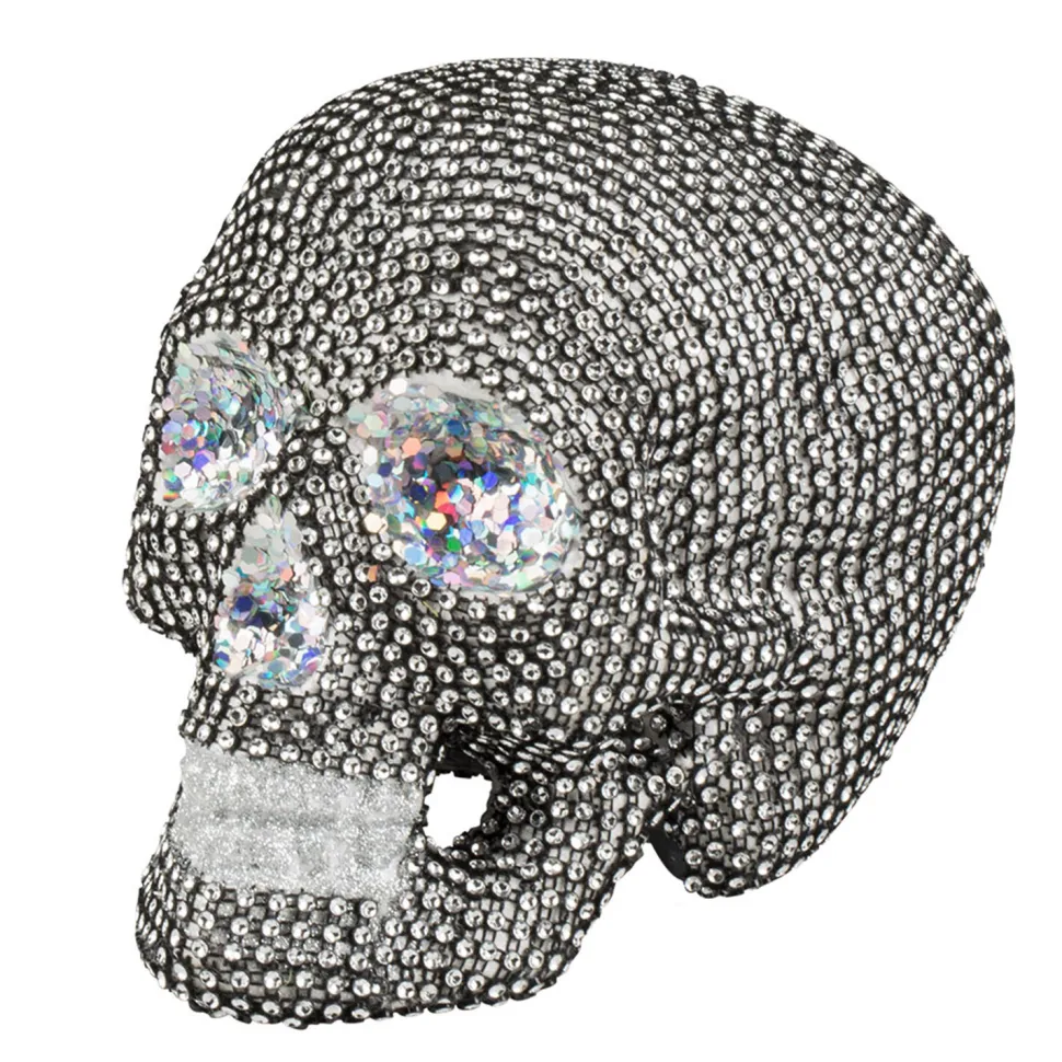 SALE Halloween-Deko Schädel mit Glitzersteinen, ca. 19 x 15cm, Totenschädel