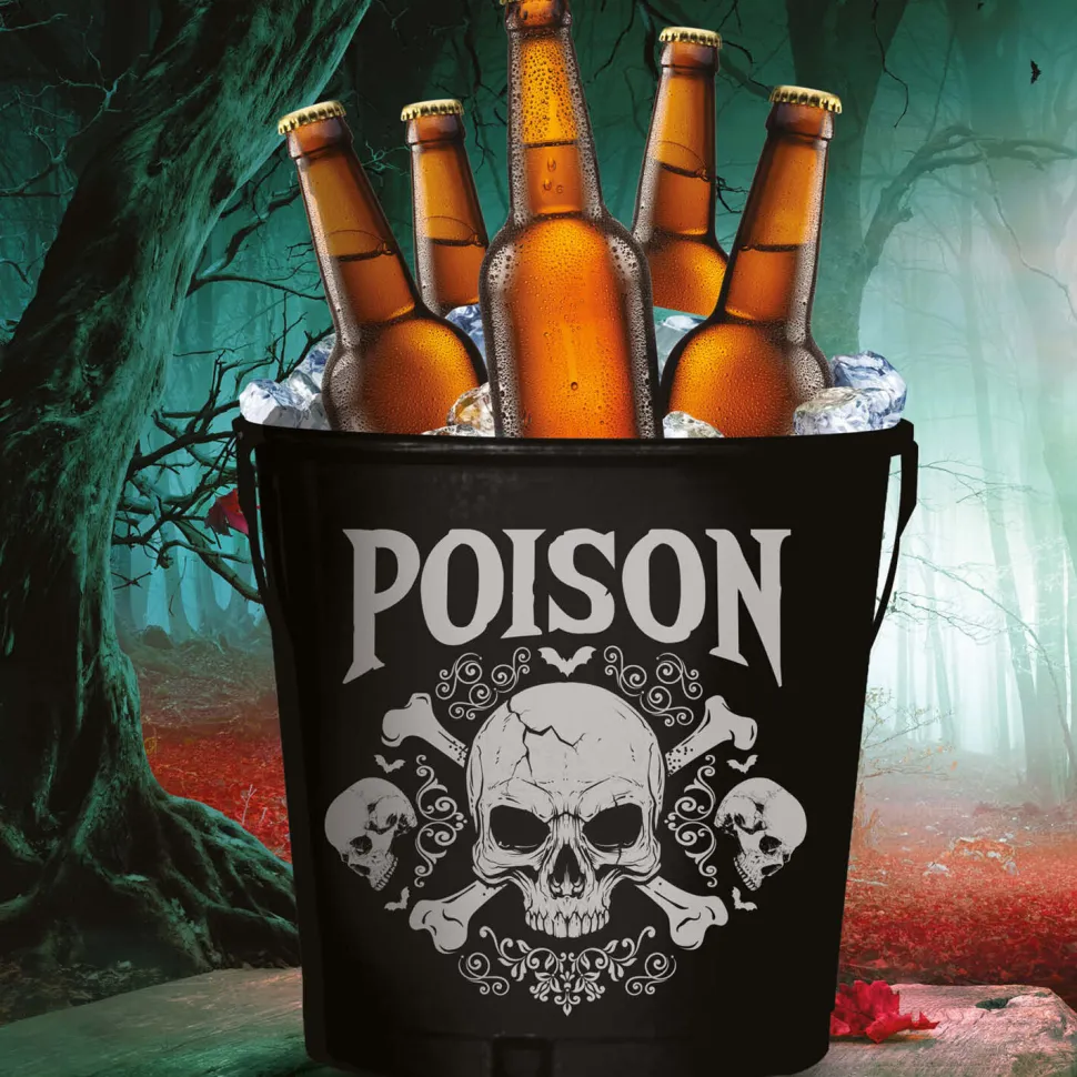SALE Halloween-Eimer Poison-Skull, aus Blech, ca. 19x23cm