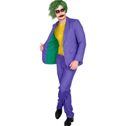 SALE Herren-Kostüm Anzug Böser Clown, Jackett und Hose, lila mit Nadelstreifen, Gr. S