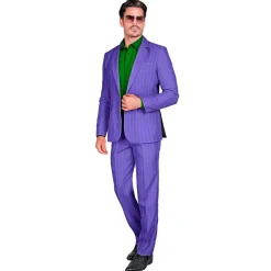 SALE Herren-Kostüm Anzug Böser Clown, Jackett und Hose, lila mit Nadelstreifen, Gr. S