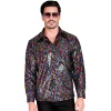 SALE Herren-Kostüm Disco-Hemd mit Pailletten, bunt, Gr. S-M