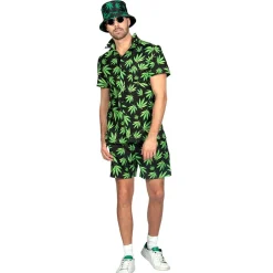 SALE Herren-Kostüm Festival-Set Hanf mit Hemd und Hose, schwarz-grün, Gr. S