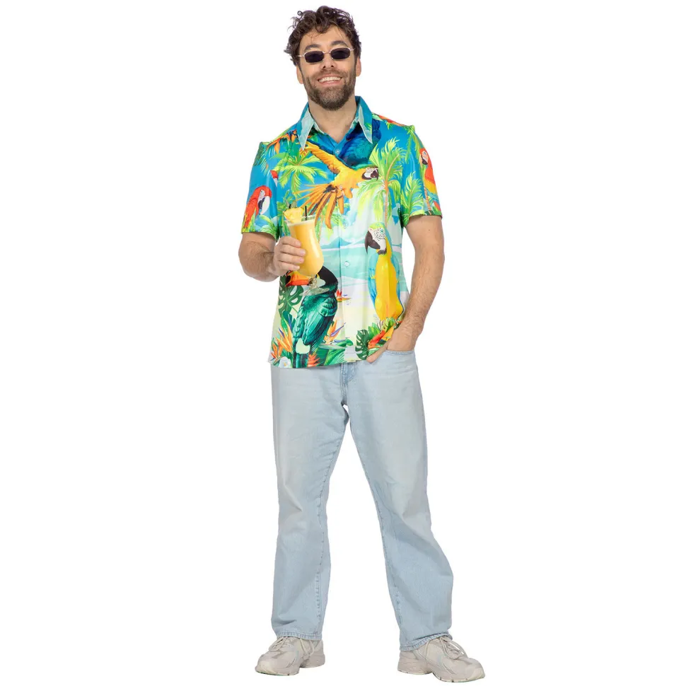 SALE Herren-Kostüm Hawaii-Hemd Papagei, bunt, Gr. S