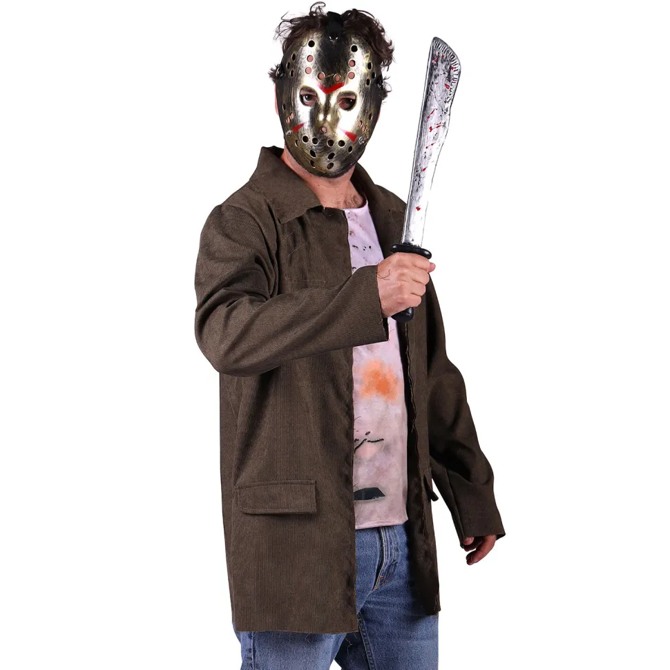 SALE Herren-Kostüm Macheten-Killer, Jacke mit eingenähtem Hemd, braun, Gr. S-M