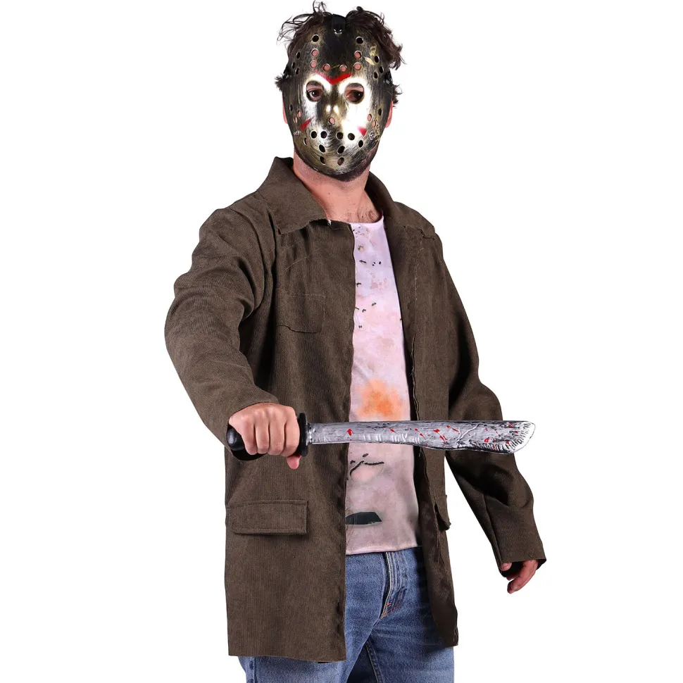 SALE Herren-Kostüm Macheten-Killer, Jacke mit eingenähtem Hemd, braun, Gr. S-M