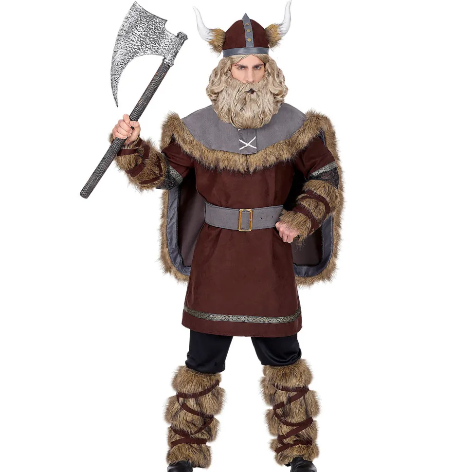 SALE Herren-Kostüm Wikinger Häutpling, mit Oberteil, Hose, Stulpen, Gürtel & Helm, Gr. S