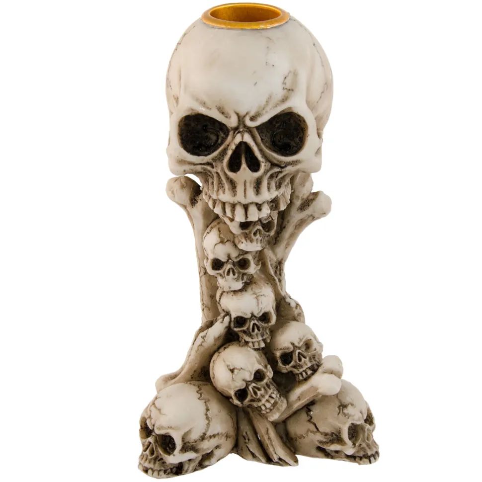 SALE Kerzenständer / Kerzenhalter in Form mehrerer Totenköpfe aus Polyresin, Größe ca. 14,2 cm