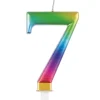 SALE Kerze Regenbogen glänzend, mit Halter, Zahl 7