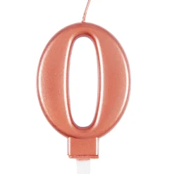 SALE Kerze rose-gold glänzend, mit Halter, Zahl 0