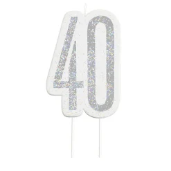 SALE Kerze zum Einstecken in Kuchen & Co., 40. Geburtstag, silber-glitzernd