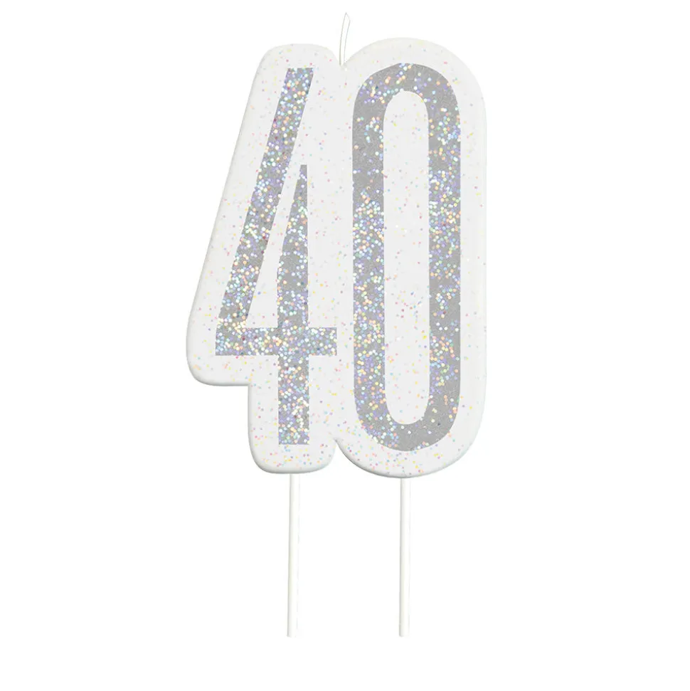 SALE Kerze zum Einstecken in Kuchen & Co., 40. Geburtstag, silber-glitzernd