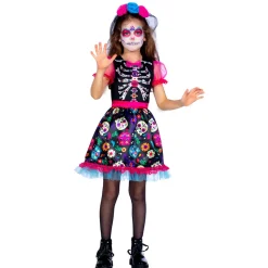 SALE Kinder-Kostüm Day of the Dead, Kleid mit Haarreif, Gr. 116
