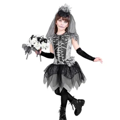 SALE Kinder-Kostüm Skelettbraut, mit Kleid, Handschuhen, Brautschleier, Gr. 116