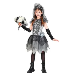 SALE Kinder-Kostüm Skelettbraut, mit Kleid, Handschuhen, Brautschleier, Gr. 116