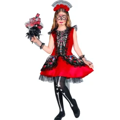 SALE Kinder-Kostüm Tag der Toten, mit Kleid, Handschuhen, Kopfschmuck, Gr. 116