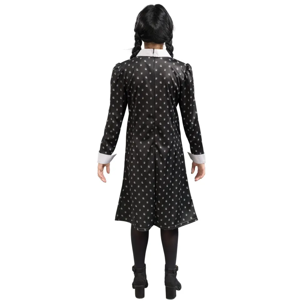 SALE Kinder-Kostüm Wednesday Addams, schwarzes Kleid mit weißen Motiven, Gr. 140