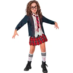 SALE Kinder-Kostüm Zombie Schulmädchen, inkl. Jacke, Bluse, Rock, Krawatte und Strümpfe, Gr. 116