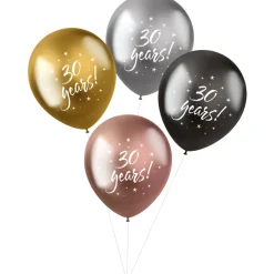 SALE Latex-Luftballons Ultra-Metallic, 33cm Durchmesser, 4 Stück, hochglänzend, Aufdruck: 30 Years