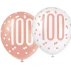 SALE Luftballon Latex 100. Geburtstag, weiß & rosa, Größe: ca. 30 cm, 6 Stück