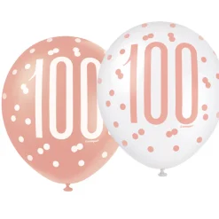 SALE Luftballon Latex 100. Geburtstag, weiß & rosa, Größe: ca. 30 cm, 6 Stück