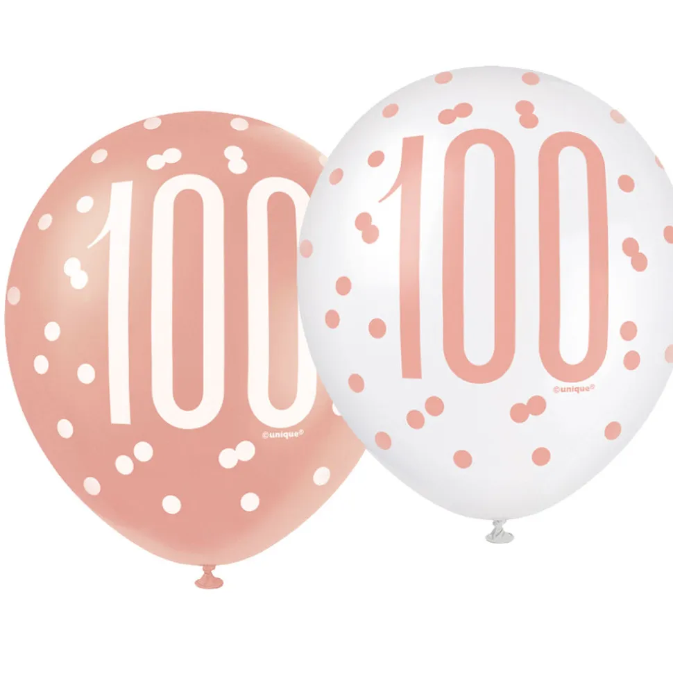 SALE Luftballon Latex 100. Geburtstag, weiß & rosa, Größe: ca. 30 cm, 6 Stück