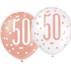 SALE Luftballon Latex 50. Geburtstag, weiß & rosa, Größe: ca. 30 cm, 6 Stück