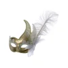 SALE Maske Venezia mit 2 Spitzen & weißer Feder, gold