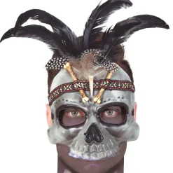 SALE Maske Voodoo-Schädel mit Federn, Kunststoff