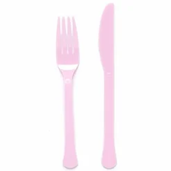 SALE Mehrweg-Besteck-Set Messer und Gabel aus Kunststoff, je 12 Stück, rosa