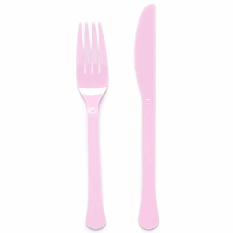 SALE Mehrweg-Besteck-Set Messer und Gabel aus Kunststoff, je 12 Stück, rosa
