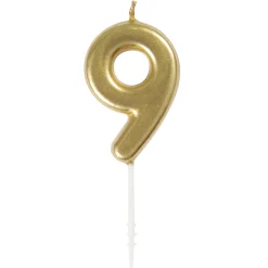 SALE Mini-Kerze Zahl 9, gold, 10cm