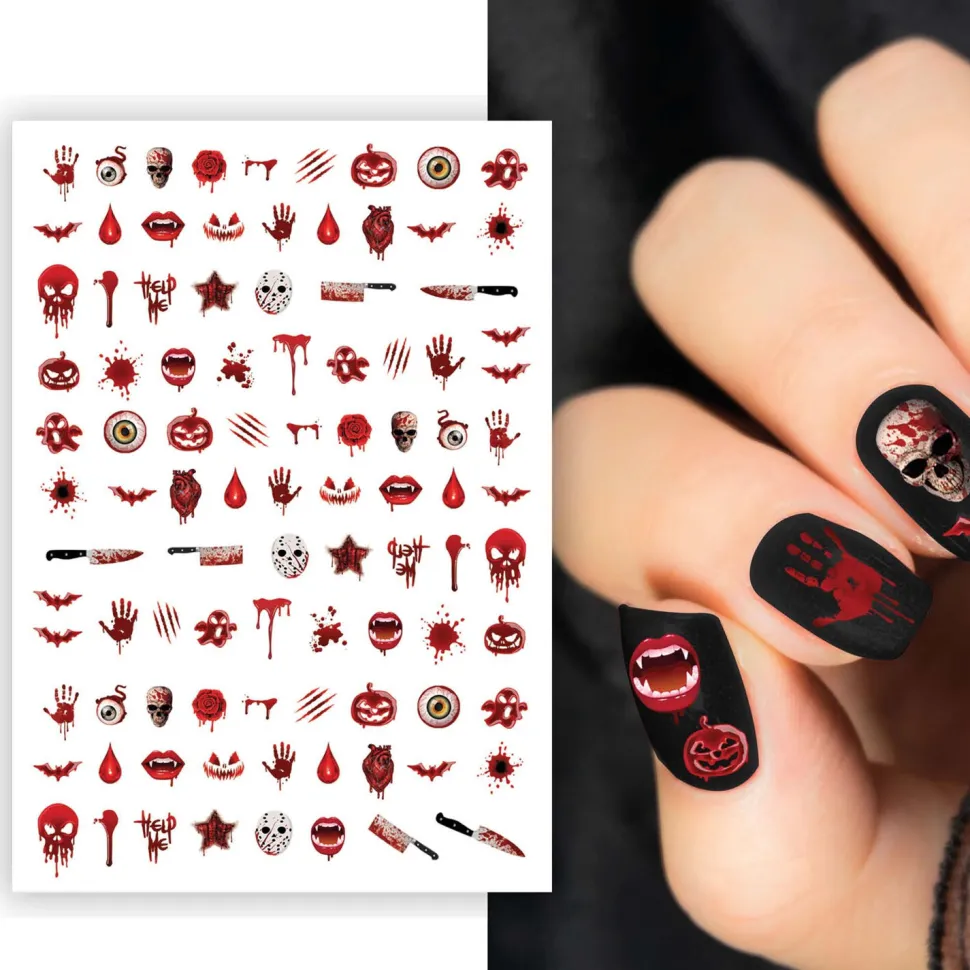 SALE Nagelsticker Halloween rot, unterschiedliche Formen, Karte mit 98 Stück