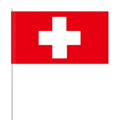 SALE Papierflaggen Schweiz mit Stab, 12 x 21 cm, 10 Stück