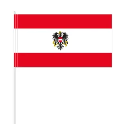 SALE Papierflaggen Österreich mit Stab, 12 x 21 cm, 10 Stück