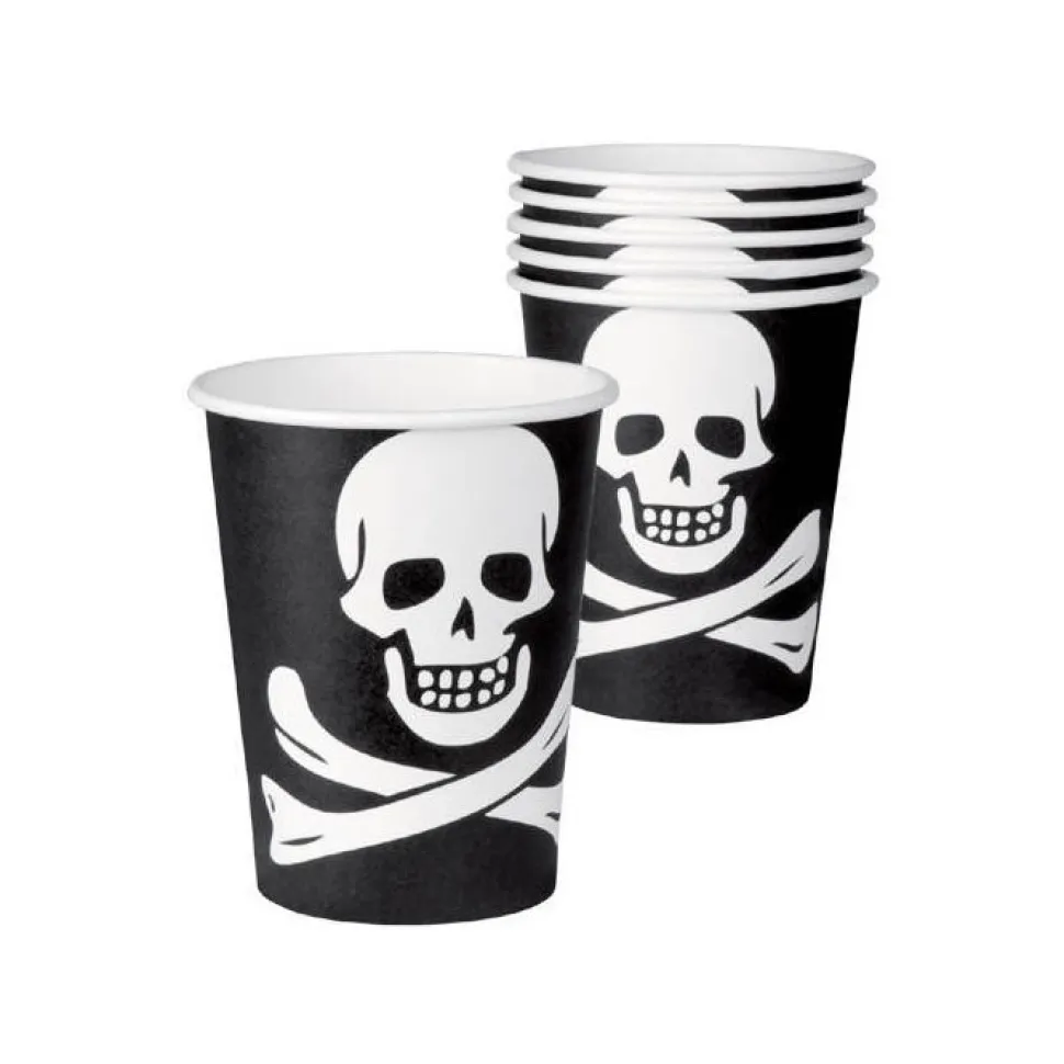 SALE Papp-Becher mit Totenkopf, schwarz, ca. 210ml, 10 Stück