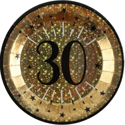 SALE Papp-Teller Happy Birthday 30 gold-schwarz, 10 Stück, ca. 23cm