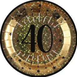 SALE Papp-Teller Happy Birthday 40 gold-schwarz, 10 Stück, ca. 23cm