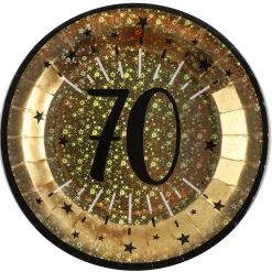 SALE Papp-Teller Happy Birthday 70 gold-schwarz, 10 Stück, ca. 23cm