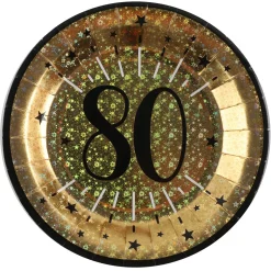 SALE Papp-Teller Happy Birthday 80 gold-schwarz, 10 Stück, ca. 23cm