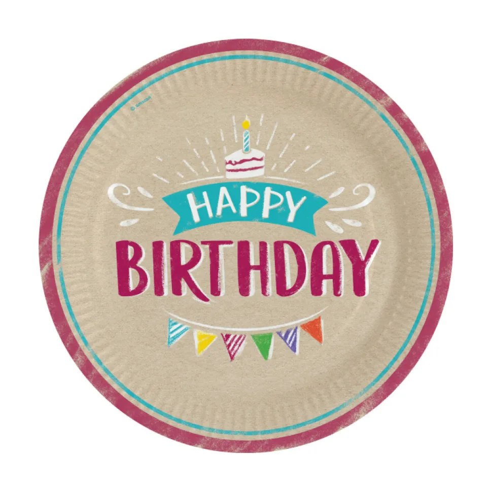 SALE Papp-Teller Happy Birthday, 8 Stück, Ø 23cm