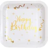 SALE Papp-Teller Happy Birthday weiß-metallic-gold, 10 Stück, ca. 23 x 23cm