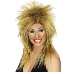 SALE Perücke Damen 80er Punk Rock Diva, schwarz-hellbraun