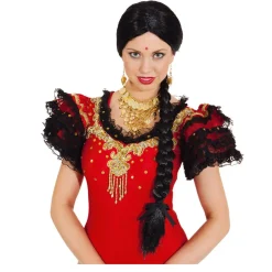 SALE Perücke Damen Mittelscheitel mit einem geflochtenem Zopf, Bollywood, schwarz