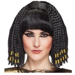 SALE Perücke Damen Nofretete, Bob mit Flechtzöpfchen, schwarz