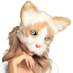 SALE Plüsch-Halbmaske Katze, braun-weiß