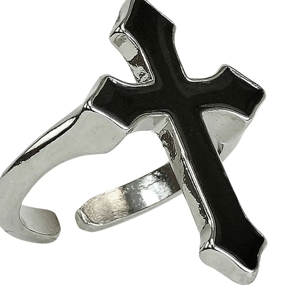 SALE Ring mit gotischem Kreuz, schwarz